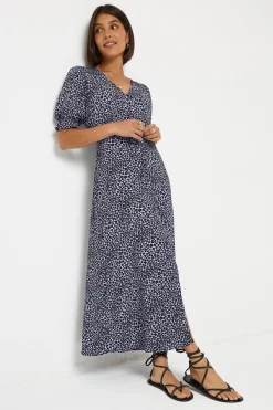 Women Scamp & Dude Lilac Mini Leopard Flute Sleeve Midi Tea Dress