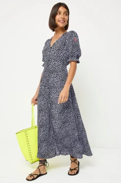 Women Scamp & Dude Lilac Mini Leopard Flute Sleeve Midi Tea Dress