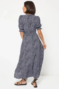 Women Scamp & Dude Lilac Mini Leopard Flute Sleeve Midi Tea Dress