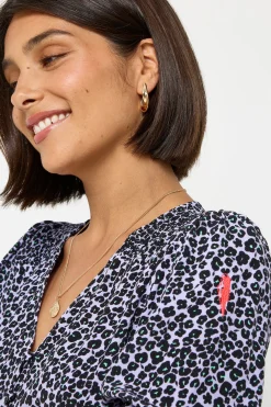 Women Scamp & Dude Lilac Mini Leopard Flute Sleeve Midi Tea Dress