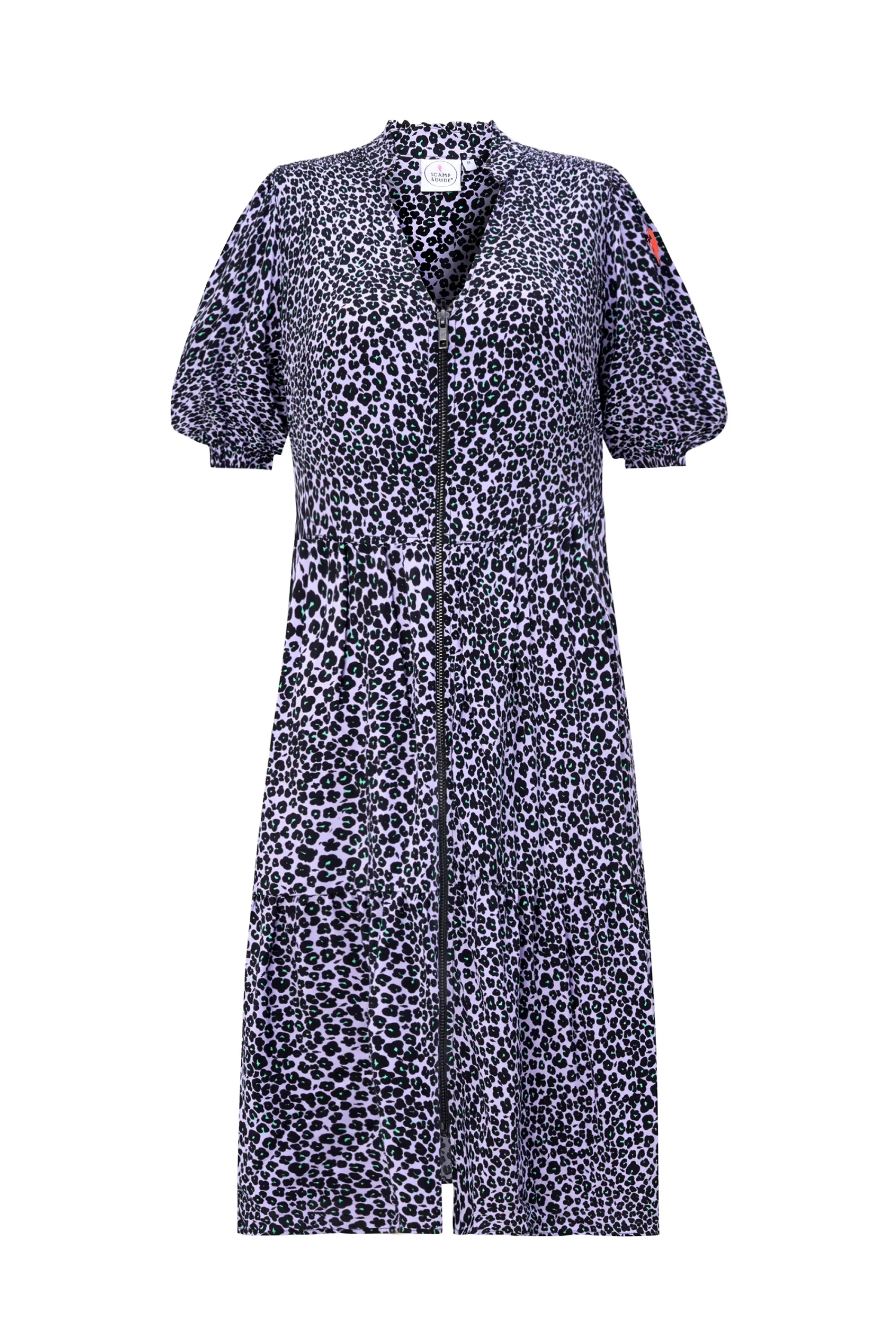 Women Scamp & Dude Lilac Mini Leopard Zip Detail Tiered Short Dress