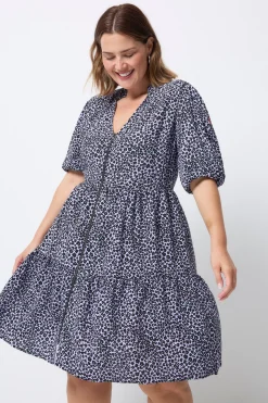 Women Scamp & Dude Lilac Mini Leopard Zip Detail Tiered Short Dress