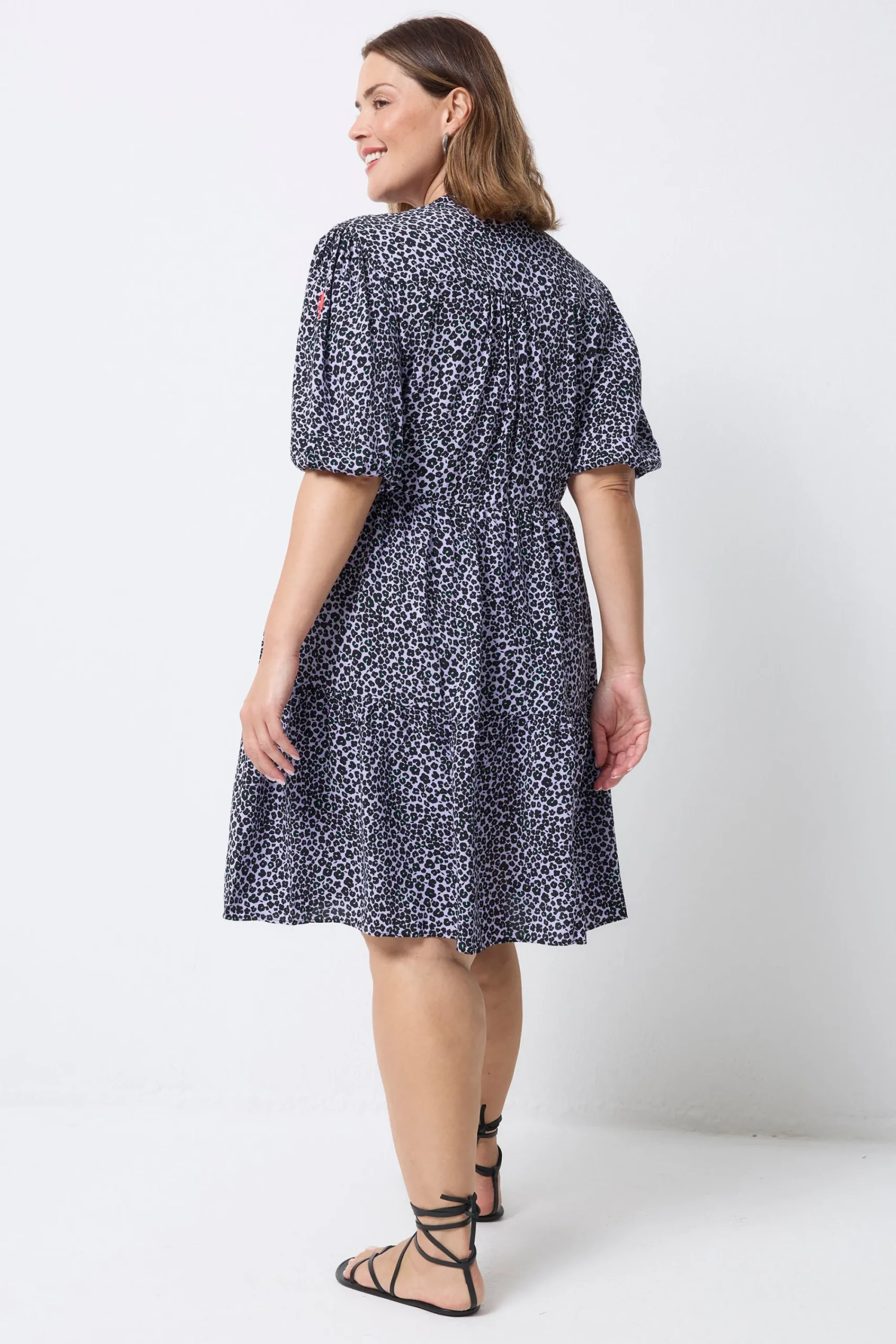 Women Scamp & Dude Lilac Mini Leopard Zip Detail Tiered Short Dress