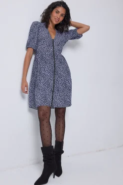 Women Scamp & Dude Lilac Mini Leopard Zip Detail Tiered Short Dress