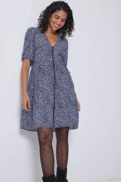 Women Scamp & Dude Lilac Mini Leopard Zip Detail Tiered Short Dress