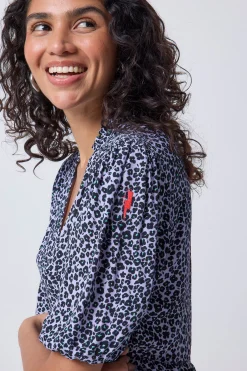 Women Scamp & Dude Lilac Mini Leopard Zip Detail Tiered Short Dress