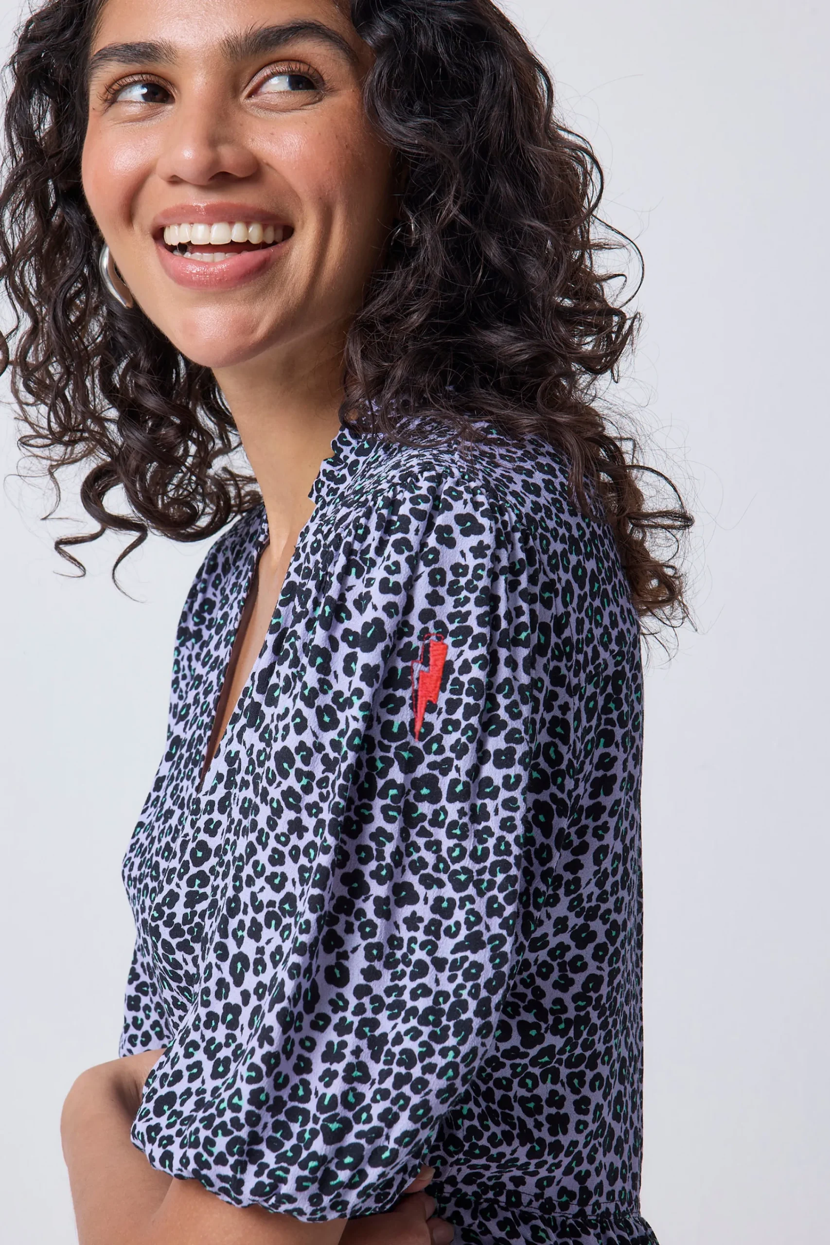 Women Scamp & Dude Lilac Mini Leopard Zip Detail Tiered Short Dress