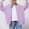 Women Scamp & Dude Lilac Organic Cotton Quilted Lightning Bolt Oversized Bomber Jacket