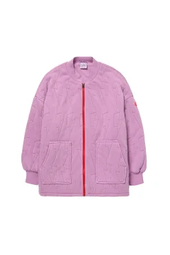 Women Scamp & Dude Lilac Organic Cotton Quilted Lightning Bolt Oversized Bomber Jacket
