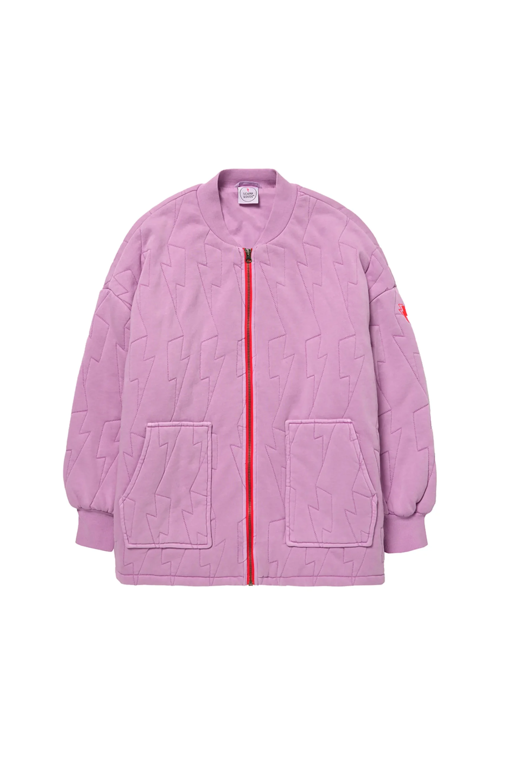 Women Scamp & Dude Lilac Organic Cotton Quilted Lightning Bolt Oversized Bomber Jacket