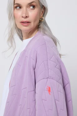 Women Scamp & Dude Lilac Organic Cotton Quilted Lightning Bolt Oversized Bomber Jacket