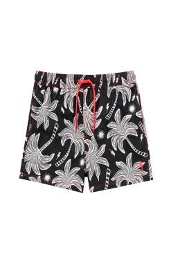 Women Scamp & Dude Men's Black with Off White Palm Spring Swim Shorts