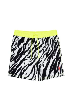 Women Scamp & Dude Men's Ivory with Black Shadow Tiger Swim Shorts
