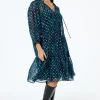 Women Scamp & Dude Midnight with Teal Snake Print Foil Chiffon Tiered Short Dress