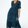 Women Scamp & Dude Midnight with Teal Snake Print Chiffon Tiered Maxi Dress