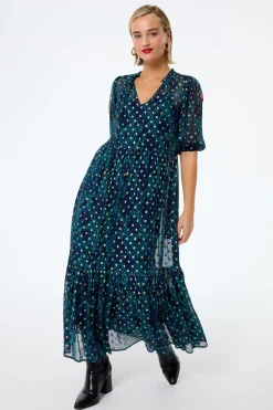 Women Scamp & Dude Midnight with Teal Snake Print Chiffon Tiered Maxi Dress