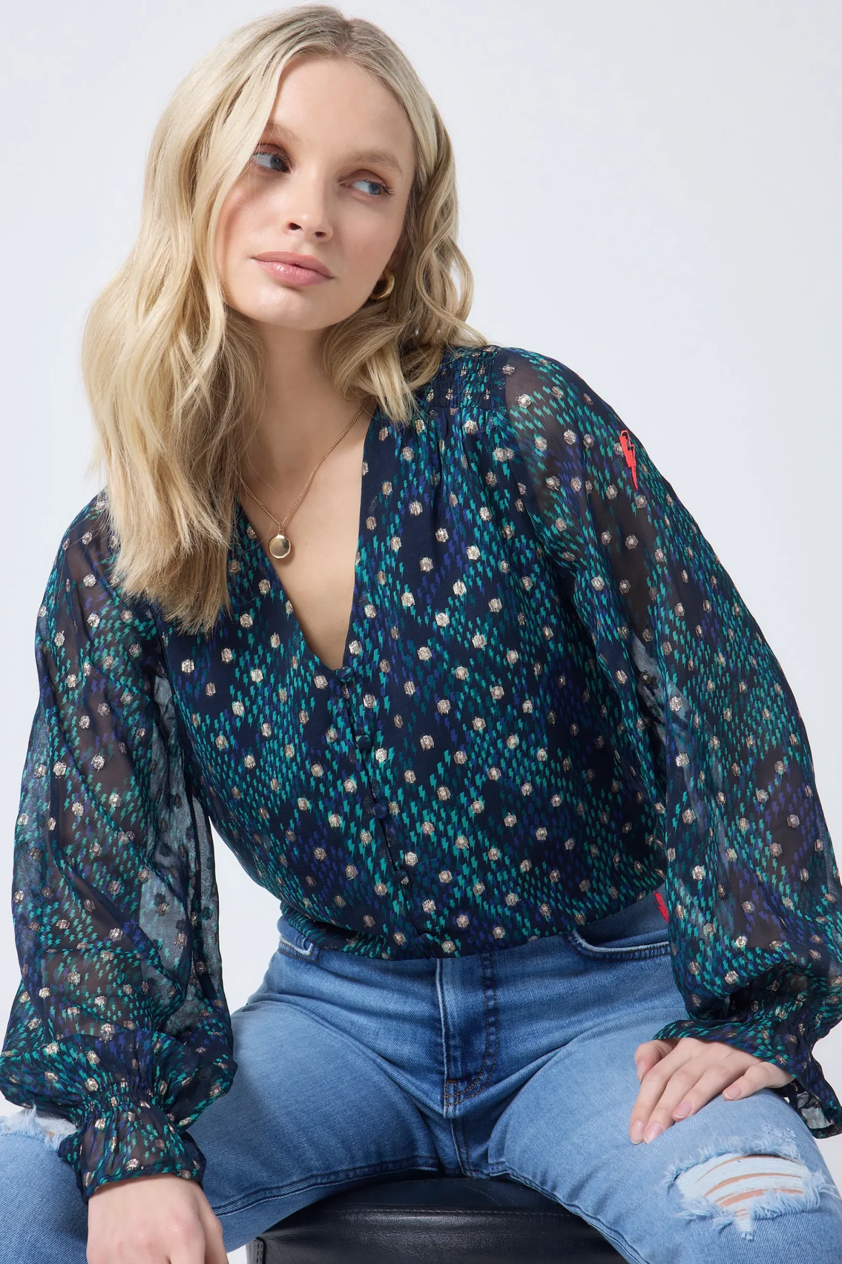 Women Scamp & Dude Midnight with Teal Snake Print Foil Blouse