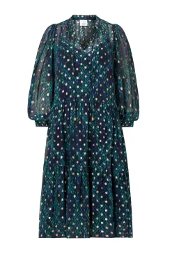 Women Scamp & Dude Midnight with Teal Snake Print Foil Chiffon Tiered Short Dress