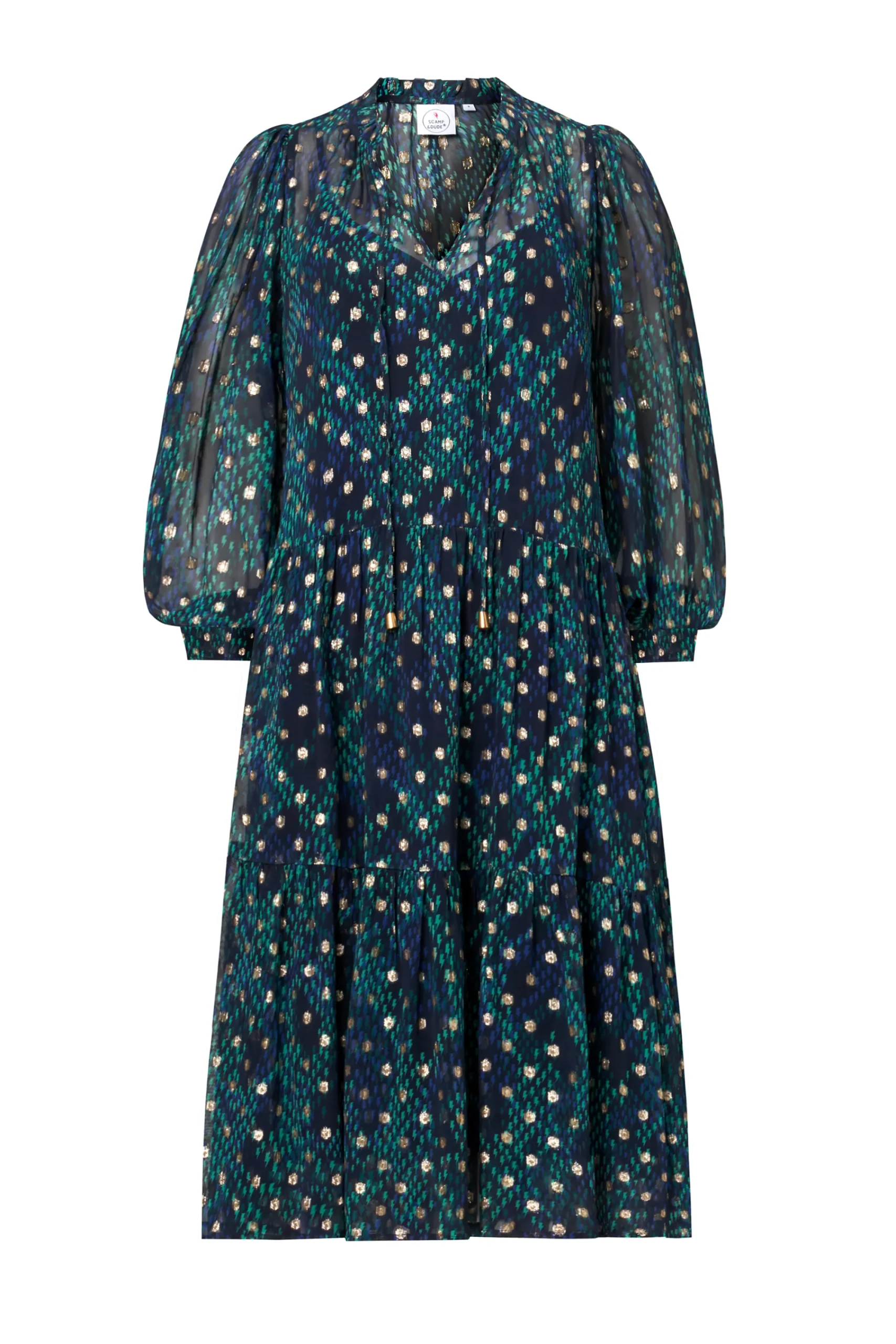 Women Scamp & Dude Midnight with Teal Snake Print Foil Chiffon Tiered Short Dress