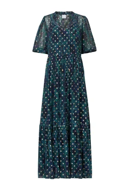 Women Scamp & Dude Midnight with Teal Snake Print Chiffon Tiered Maxi Dress