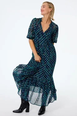 Women Scamp & Dude Midnight with Teal Snake Print Chiffon Tiered Maxi Dress