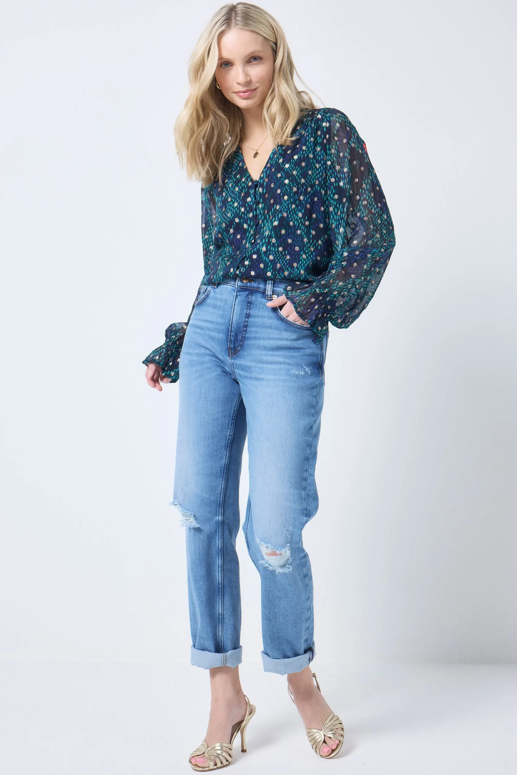 Women Scamp & Dude Midnight with Teal Snake Print Foil Blouse