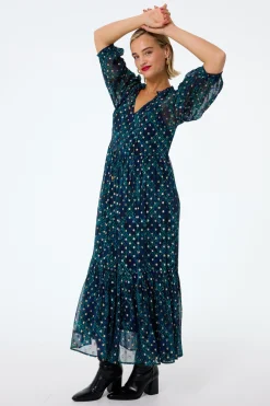 Women Scamp & Dude Midnight with Teal Snake Print Chiffon Tiered Maxi Dress