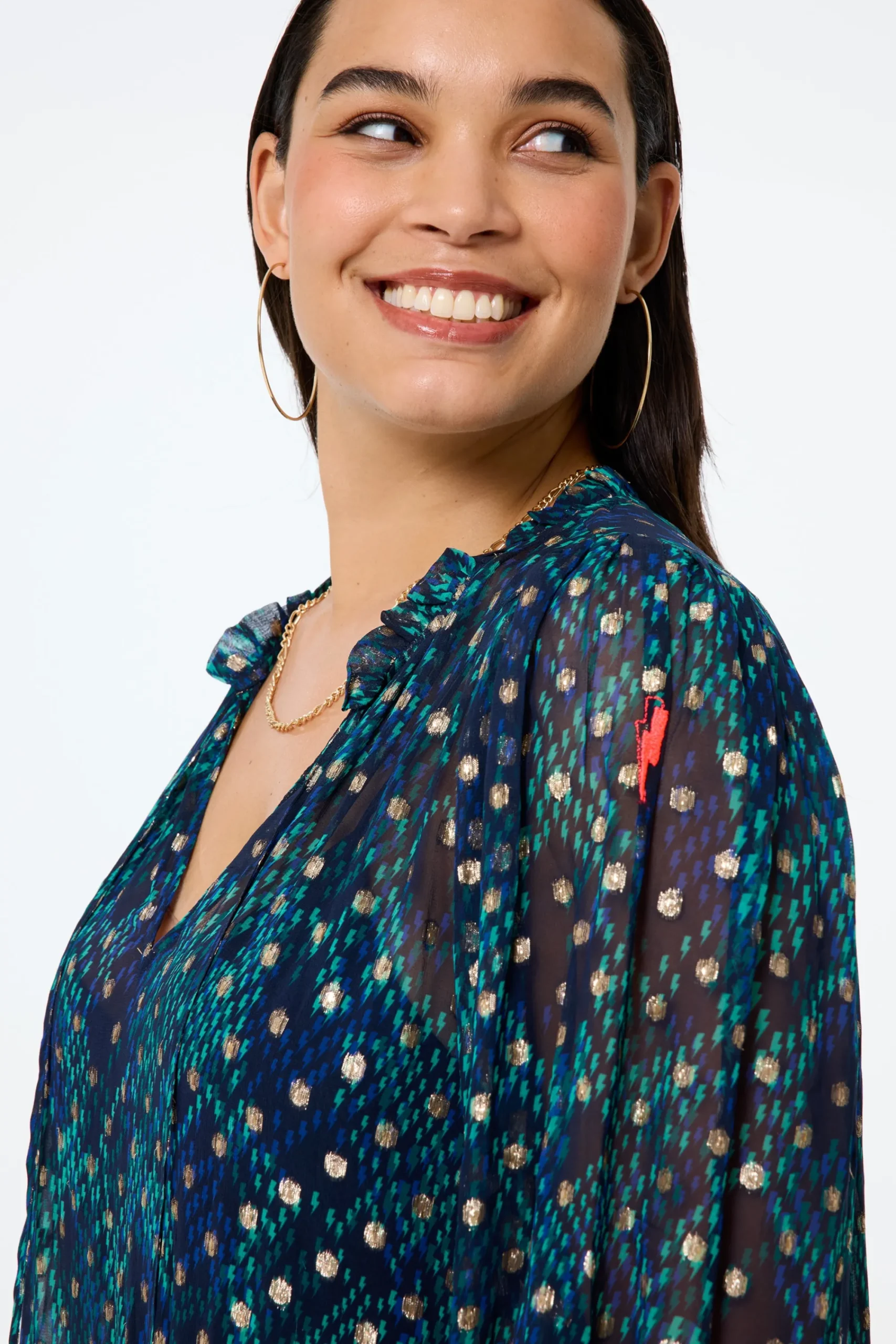 Women Scamp & Dude Midnight with Teal Snake Print Foil Chiffon Tiered Short Dress