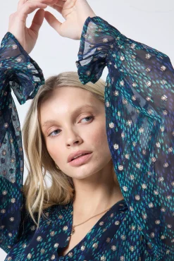 Women Scamp & Dude Midnight with Teal Snake Print Foil Blouse