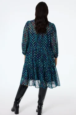 Women Scamp & Dude Midnight with Teal Snake Print Foil Chiffon Tiered Short Dress