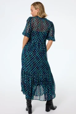 Women Scamp & Dude Midnight with Teal Snake Print Chiffon Tiered Maxi Dress
