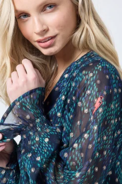 Women Scamp & Dude Midnight with Teal Snake Print Foil Blouse