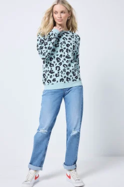Women Scamp & Dude Mint with Black Leopard Classic Sweatshirt