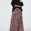 Women Scamp & Dude Mixed Neutral with Black Shadow Leopard Split Front Skirt
