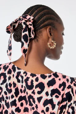 Women Scamp & Dude Mixed Neutral with Black Shadow Leopard Surplus Fabric Bow Scrunchie