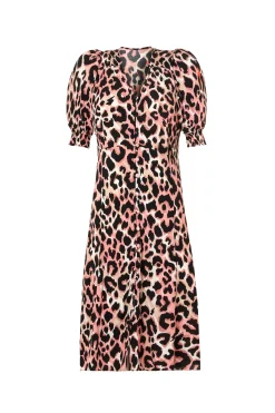 Women Scamp & Dude Mixed Neutral with Black Shadow Leopard Short Tea Dress