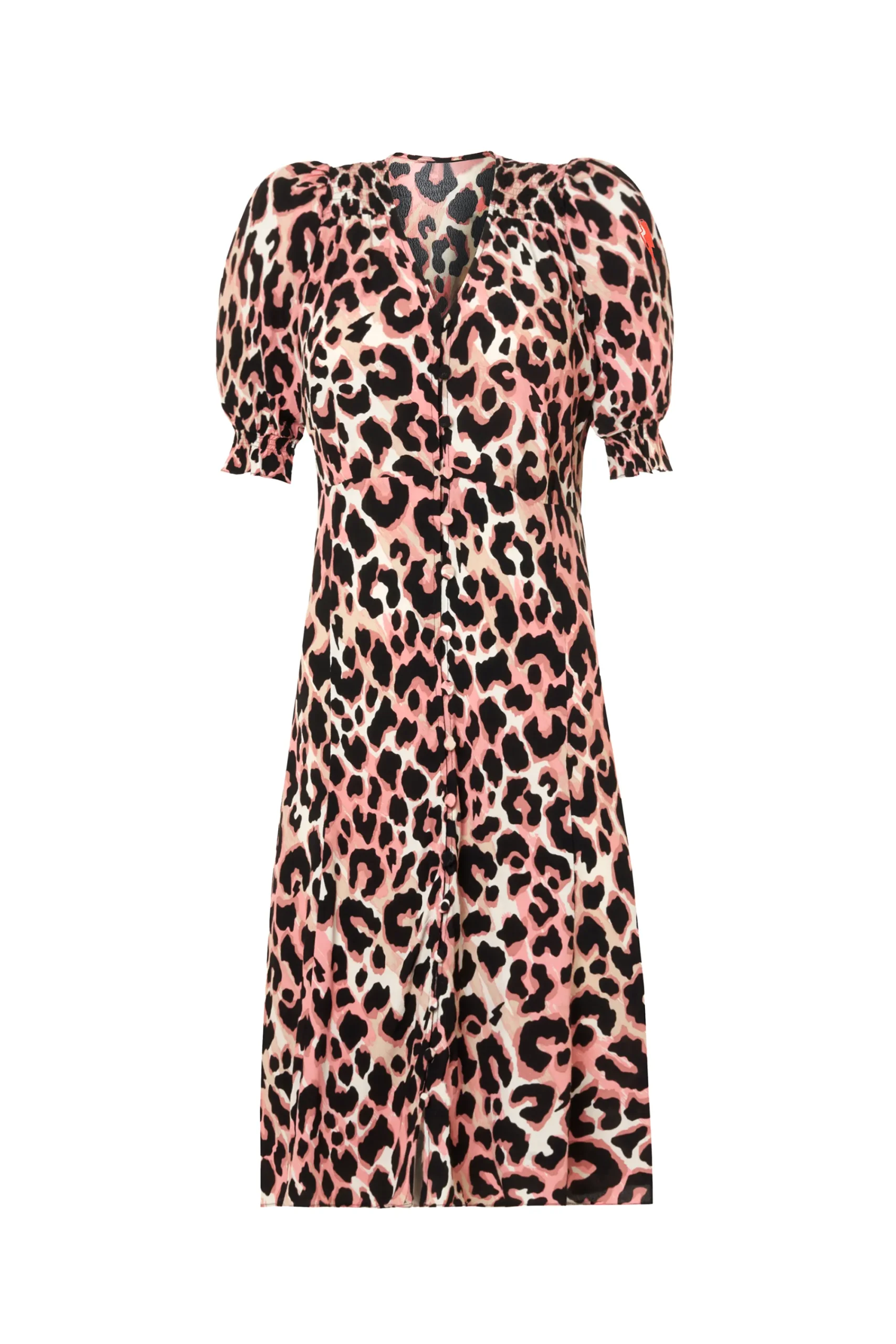 Women Scamp & Dude Mixed Neutral with Black Shadow Leopard Short Tea Dress