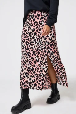 Women Scamp & Dude Mixed Neutral with Black Shadow Leopard Split Front Skirt