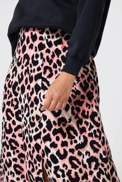 Women Scamp & Dude Mixed Neutral with Black Shadow Leopard Split Front Skirt
