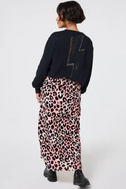 Women Scamp & Dude Mixed Neutral with Black Shadow Leopard Split Front Skirt