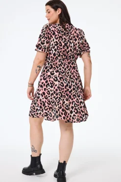 Women Scamp & Dude Mixed Neutral with Black Shadow Leopard Short Tea Dress