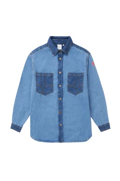 Women Scamp & Dude Mixed Wash Indigo Oversized Denim Shirt