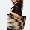 Women Scamp & Dude Natural with Black Stripe Straw Basket Bag