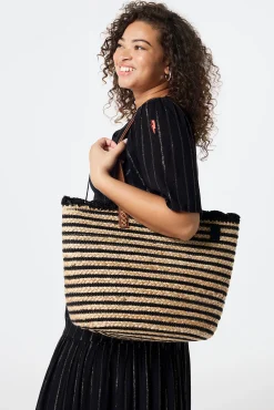 Women Scamp & Dude Natural with Black Stripe Straw Basket Bag