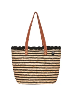 Women Scamp & Dude Natural with Black Stripe Straw Basket Bag