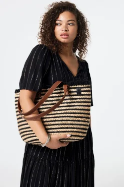 Women Scamp & Dude Natural with Black Stripe Straw Basket Bag