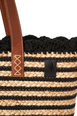 Women Scamp & Dude Natural with Black Stripe Straw Basket Bag
