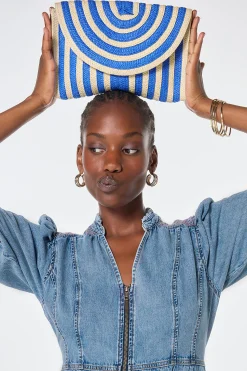 Women Scamp & Dude Natural with Blue Stripe Woven Clutch Bag