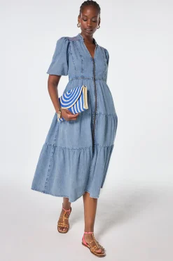 Women Scamp & Dude Natural with Blue Stripe Woven Clutch Bag