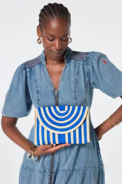 Women Scamp & Dude Natural with Blue Stripe Woven Clutch Bag